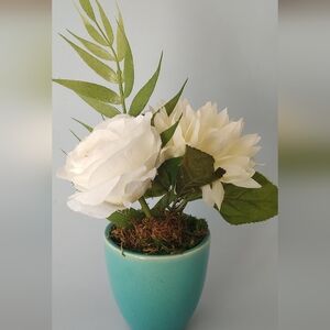 Chic Faux Floral Arrangement in Turquoise Vase